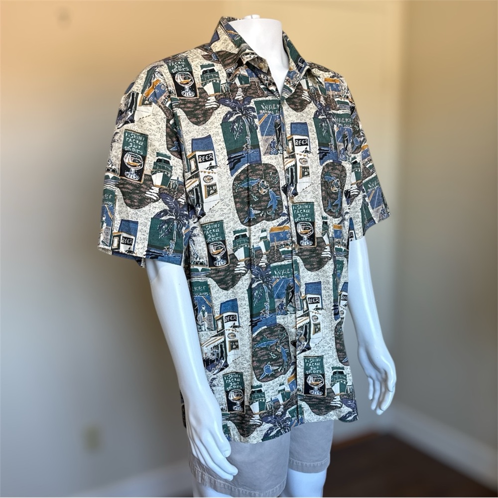 Vintage Kahala Hawaiian Shirt - fishing, sharks, and beer - dadcore